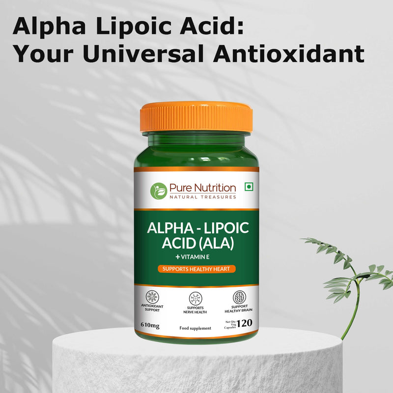 Pure Nutrition Alpha Lipoic Acid 600mg + Vitamin E | 120 Caps | Powerful Antioxidant to Support Nerve & Heart Health*. | Non-GMO