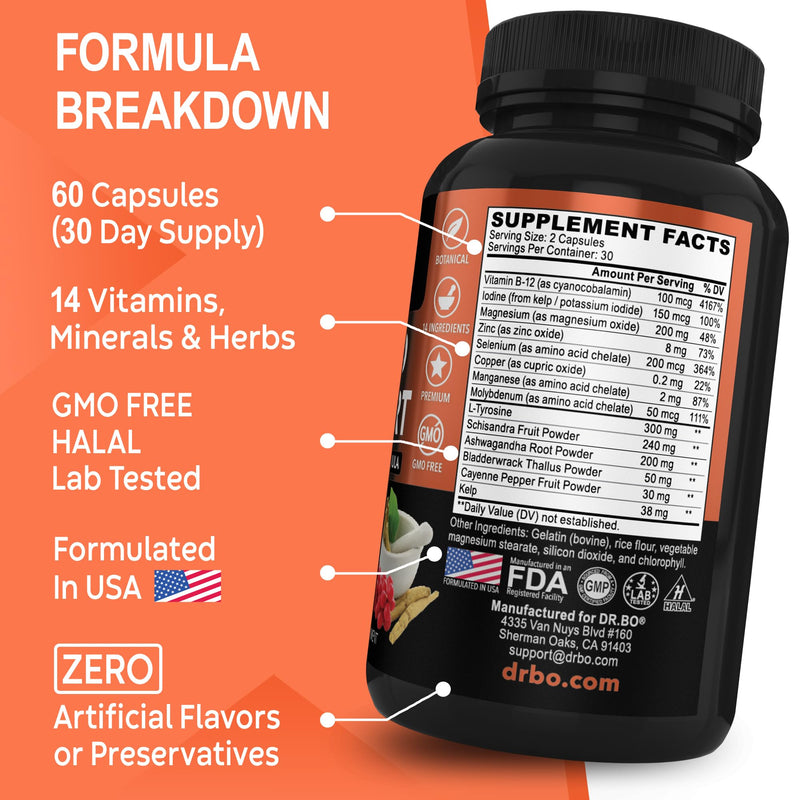 Thyroid Support & Adrenal Focus Drops - Thyroid Supplement Complex with L-Tyrosine Selenium Iodine & Organic Adrenal Support Supplements Focus Liquid Drops - Natural Brain and Memory Fatigue Attention