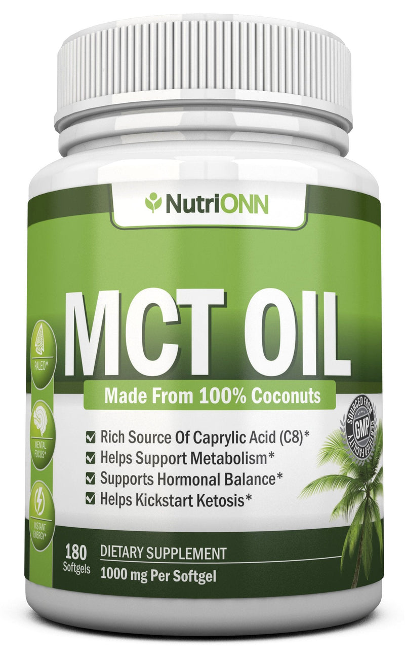 [Australia] - MCT Oil - 3000mg Per Serving - 180 Softgels - Made from 100% Organic Coconuts - Non GMO, Cold Pressed, Paleo Friendly Capsules - Great for Focus & Gut Health 