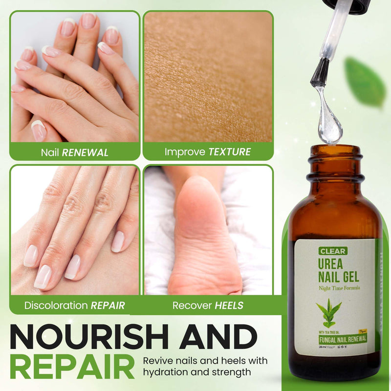 CLEAR Urea Nail Gel with Tea Tree Oil Made in USA, Night Time Formula | Urea Nail Gel Softens, Hydrates & Repairs Nails –Urea Gel with Fast & Visible Results, Trusted by Health Professionals Green Tea Tree
