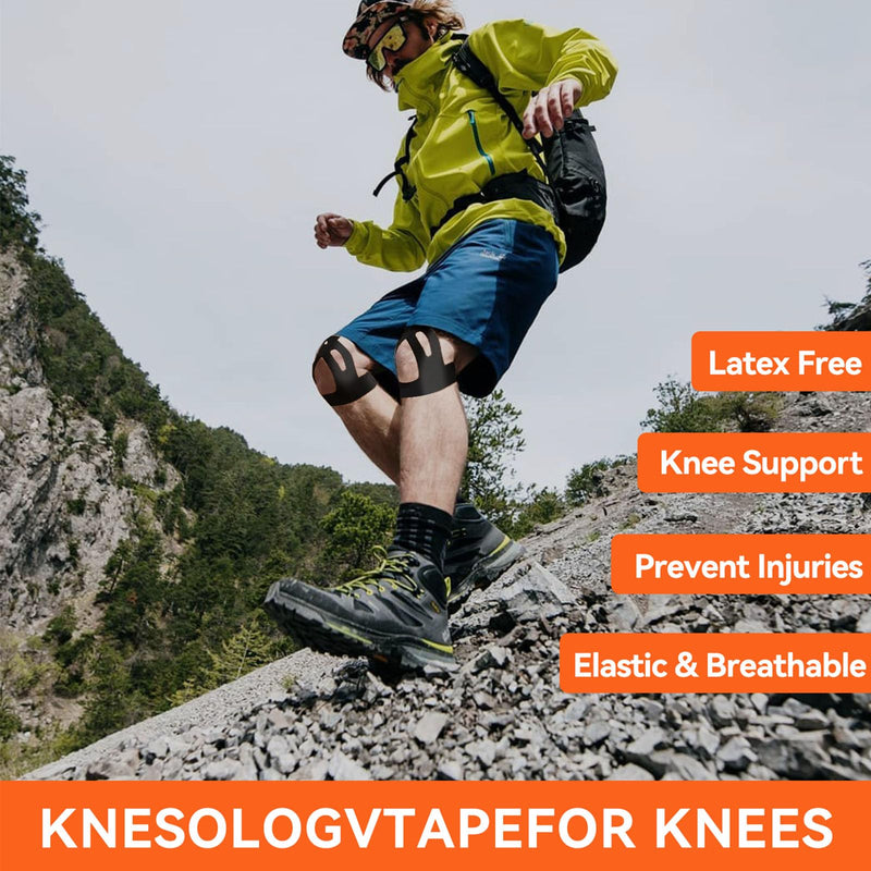 [Australia] - Precut Kinesiology Tape for Knees, 12 Pcs Kinesiology Tape for Knee Pain Relief Athletic Tape, Breathable & Latex-Free Waterproof Knee Tape Hypoallergenic Elastic Sports Tape, Black M Black 
