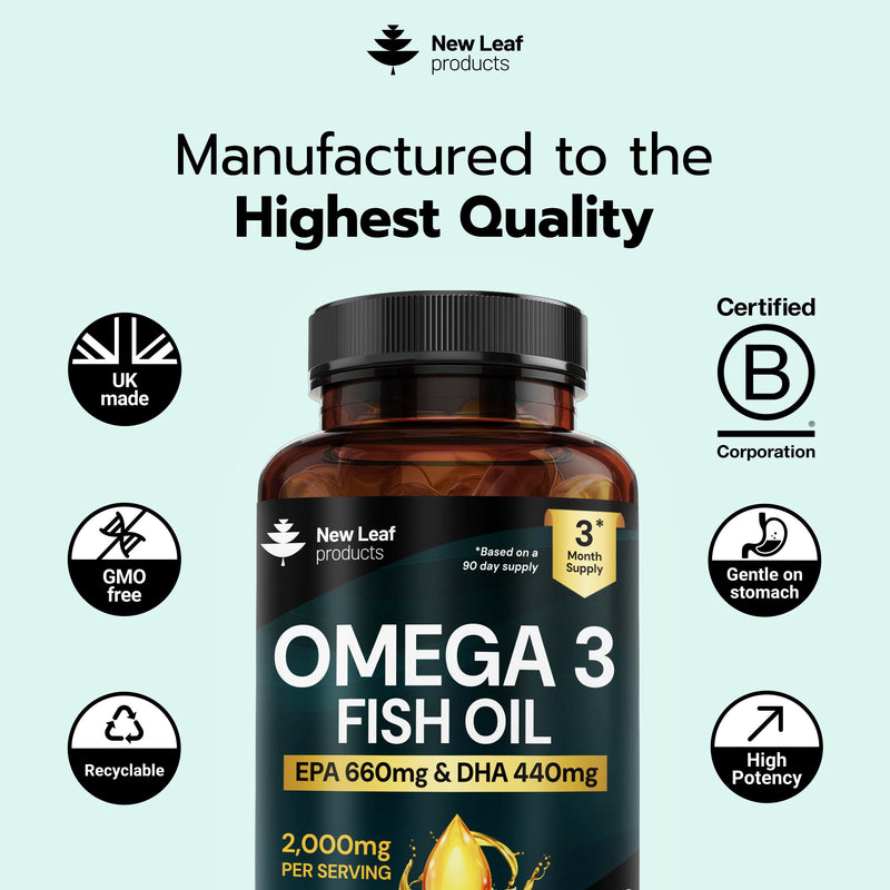 Omega 3 Softgels 660mg EPA & 440mg DHA High Strength 2000mg - 180 Softgel Omega 3 Fish Oil Capsules for 3 Months of Supply, Fish Oil Omega 3 Supplements 180 count (Pack of 1)