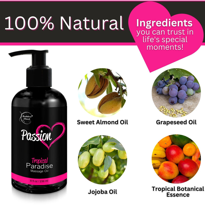[Australia] - Passion Sensual Massage Oil for Couples | 100% Natural Body Massage Oil for Date Night with Jojoba Oil | Relaxing Massage Oil for Massage Therapy | Perfect Glide & Smooth Skin, Tropical Paradise Scent 