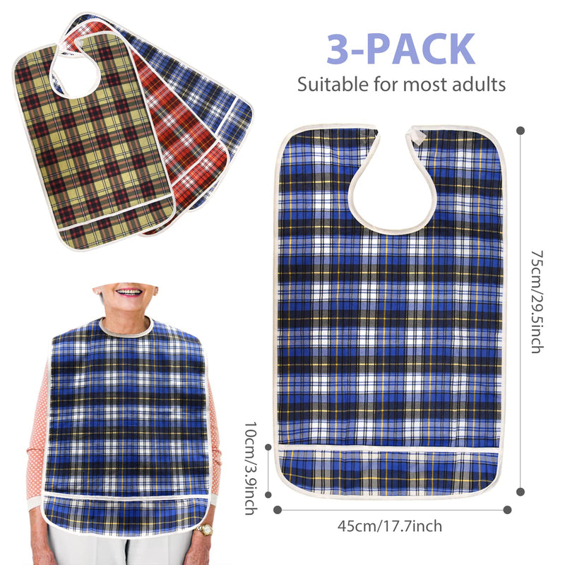 [Australia] - 3Pcs Adult Bibs for Elderly, Men, Women, Reusable Adult Bibs for Eating, Washable Waterproof Mealtime Clothing Protectors with Crumb Catcher 