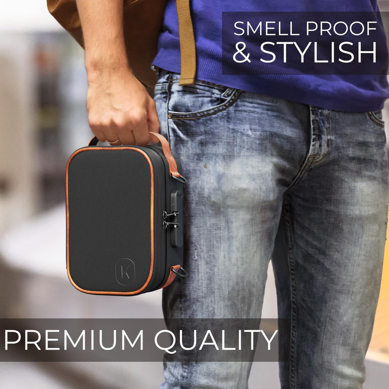 KIBAGA Discrete Smell Proof Odorless Bag With Easy Use Combination Lock - The Perfect Stash Container, Medicine Box And Storage Case For Your Accessories That Blocks Out Smells And Strong Odors Black