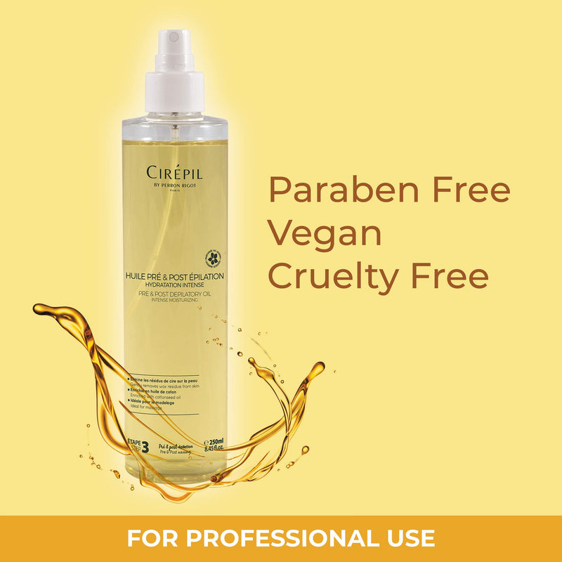 Cirepil - Pre & Post - Depilatory Oil - 250ml / 8.45 fl oz - Protects the Skin Before Waxing & Removes Wax Residue - Pre-Waxing & Post-Waxing 8.45 Fl Oz (Pack of 1)