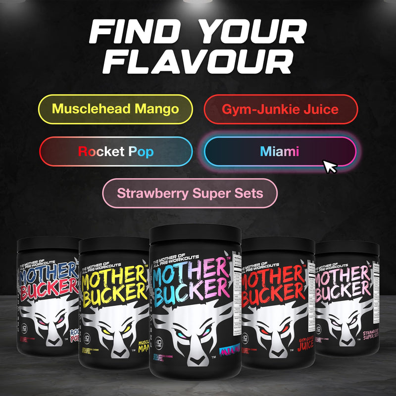 Bucked Up Mother Bucker Pre-Workout Powder | Caffeine, Energy & Endurance Blend | Sugar Free, Keto Friendly | No Proprietary Blends | Miami Flavour | 40 Servings