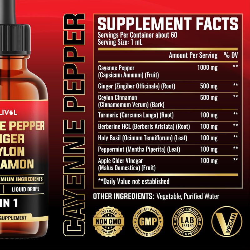 [Australia] - 8in1 Cayenne Pepper Liquid Drops with Ginger, Ceylon Cinnamon and 5 More Herbals - Digestion, Circulatory Heath Support - 2 Fl Oz for 2 Months 2 Fl Oz (Pack of 1) 