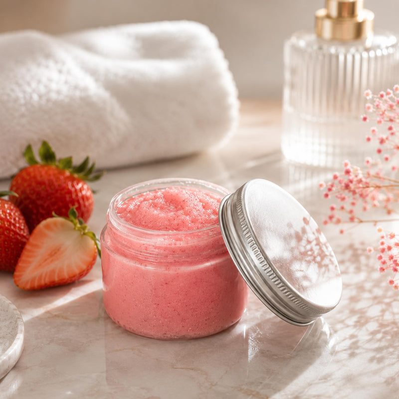 Axwell Premium Lip Scrub – Lip Exfoliator Scrub & Lip Scrubber Exfoliator for Dry Cracked Lips – Strawberry Lip Moisturizer for Very Dry Lips – Vitamin E Almond Oil Lip Balms & Moisturizers 1 fl oz