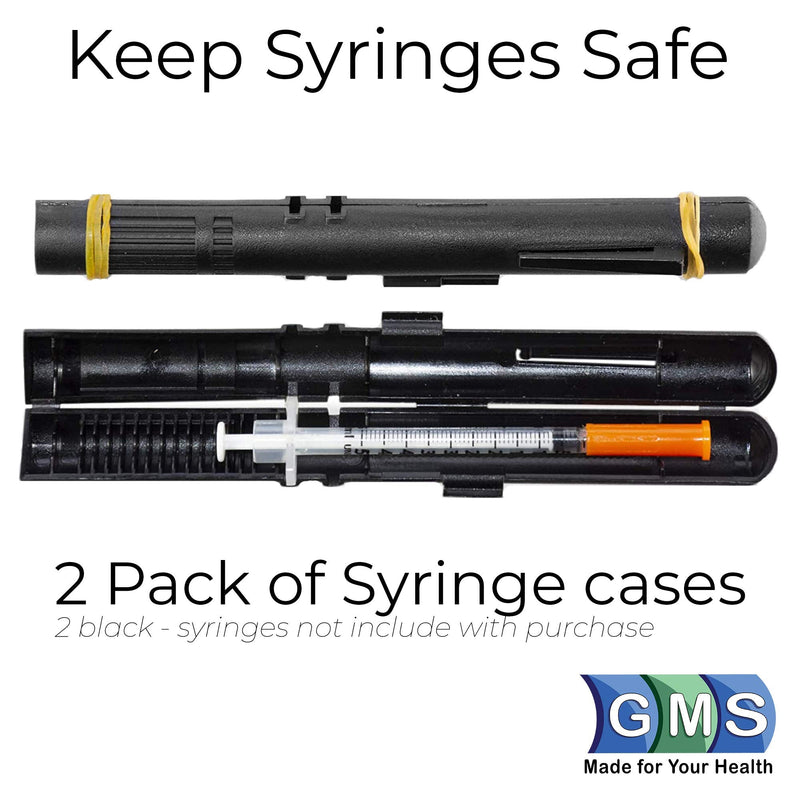 [Australia] - GMS Syringe Case - Portable Travel Insulin Carrying Case for Pre-filled Syringes (2 Pack) (Black) Black 