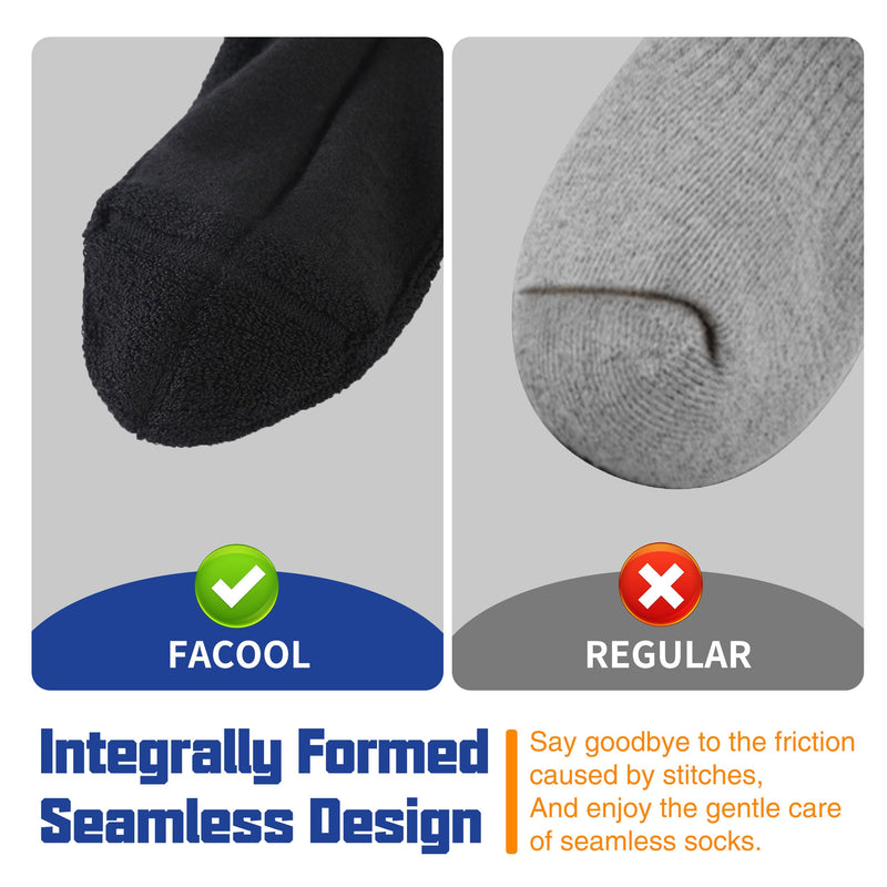 [Australia] - Facool Diabetic Socks for Men Women, Merino Wool Non-Binding Top Crew Socks with Cushion Sole, Seamless Toe 3 Pairs Large Black X 3 