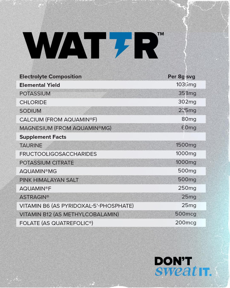 WATTR™ Electrolyte Loaded Hydration Powder with Energising B Vitamins. 40 Servings, 320g, 7 Great Tasting Flavours (320g, Pink Lemonade)