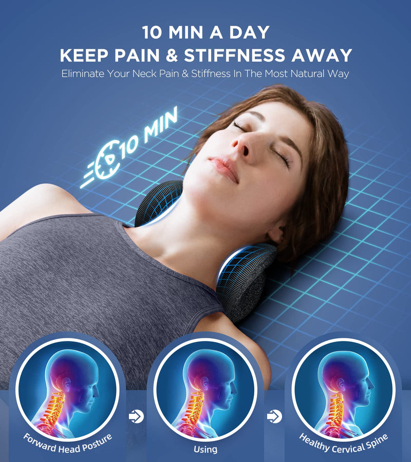 [Australia] - Osteo Neck Stretcher with Magnetic Therapy Cover, 2 Modes[Gentle/Strong] Pain Relief Cervical Traction Device, No Smell Neck and Shoulder Relaxer, Chiropractic Pillow for TMJ Headache Spine Alignment Black 