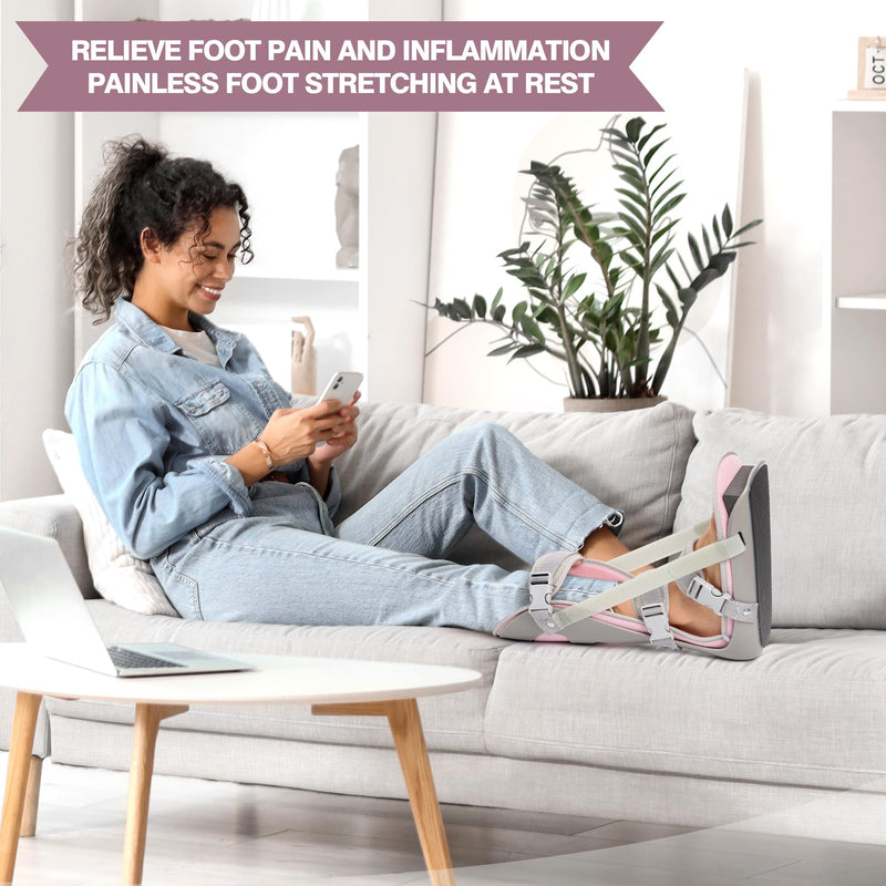 [Australia] - Medibot Sleeping Stretch Boot-Plantar Fasciitis Night Splint Leg Support Brace, Comfortable & Adjustable, Fits Right or Left Foot for Achilles Tendonitis, Heel, Bone Spurs(Grey shell Pink lining M) Medium 