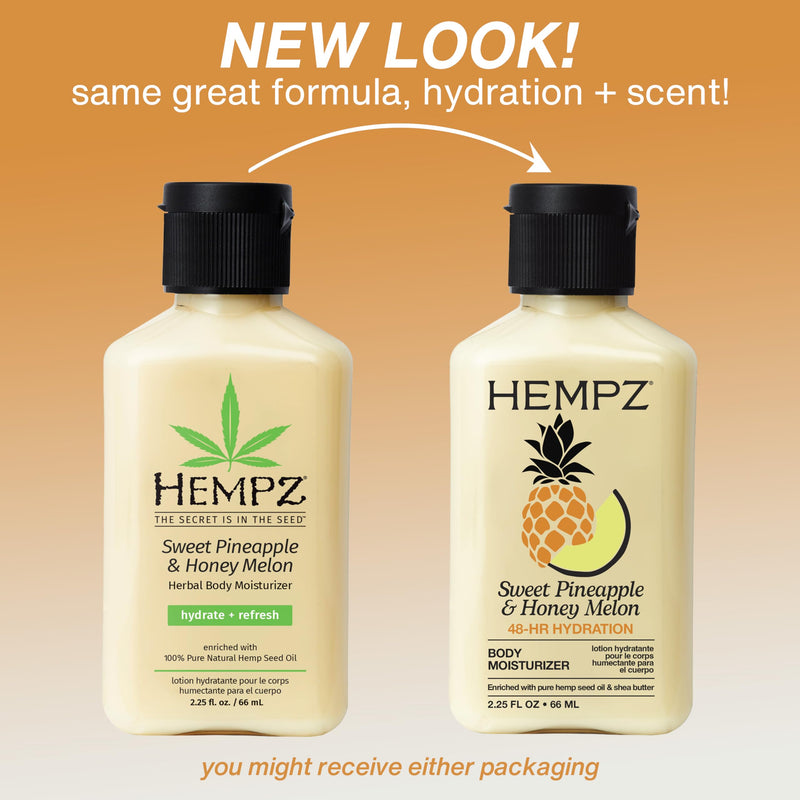 Hempz Sweet Pineapple & Honey Melon Moisturizing Skin Lotion, Hemp Seed Herbal Body Moisturizer with Jojoba, Natural Extracts, Vitamins A and E, 2.25 oz