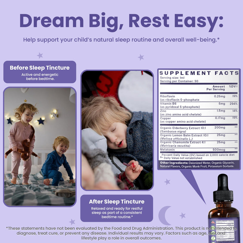 TruHeight Kids Sleep Tincture Ages 2+ (Watermelon Flavor) - Babies, Toddlers & Kids Natural Sleep Aid - Baby, Toddler, Child Melatonin 2 Year Old+ - Vitamin B6, Riboflavin, Zinc, Copper, Lemon Balm 1 Fl Oz (Pack of 3)