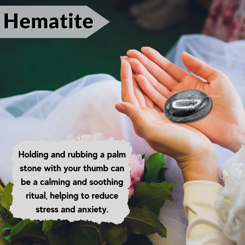 [Australia] - Hematite Crystals and Healing Stones - Large Palm Stone Crystals Piedra - Crystal for Good Luck, Balanced Positive Energy, Meditation - Unique Stocking Stuffers and Birthday Gifts for Women, Men Hematite 
