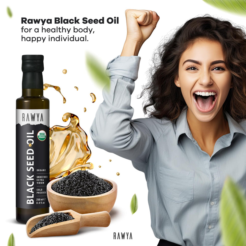 [Australia] - Black Seed Oil, Organic, 8.4 Fl Oz, RAWYA, Extra Strong Taste, High TQ, Cold Pressed, Glass Bottle, Nigella Sativa Oil, Non-GMO, Black Cumin Seed Oil, also known as Kalonji Oil, Nigella Oil 