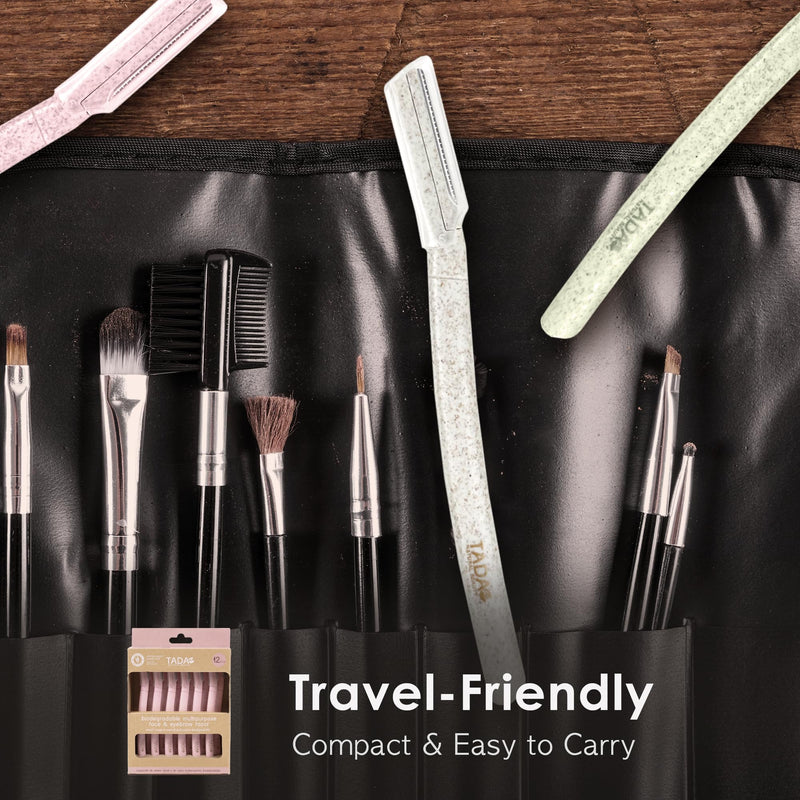 TADA Natural Beauty Biodegradable Dermaplaning Tool 12pk, Face Eyebrow Face Razors, Face Shaver & Exfoliating (Pink) Pink