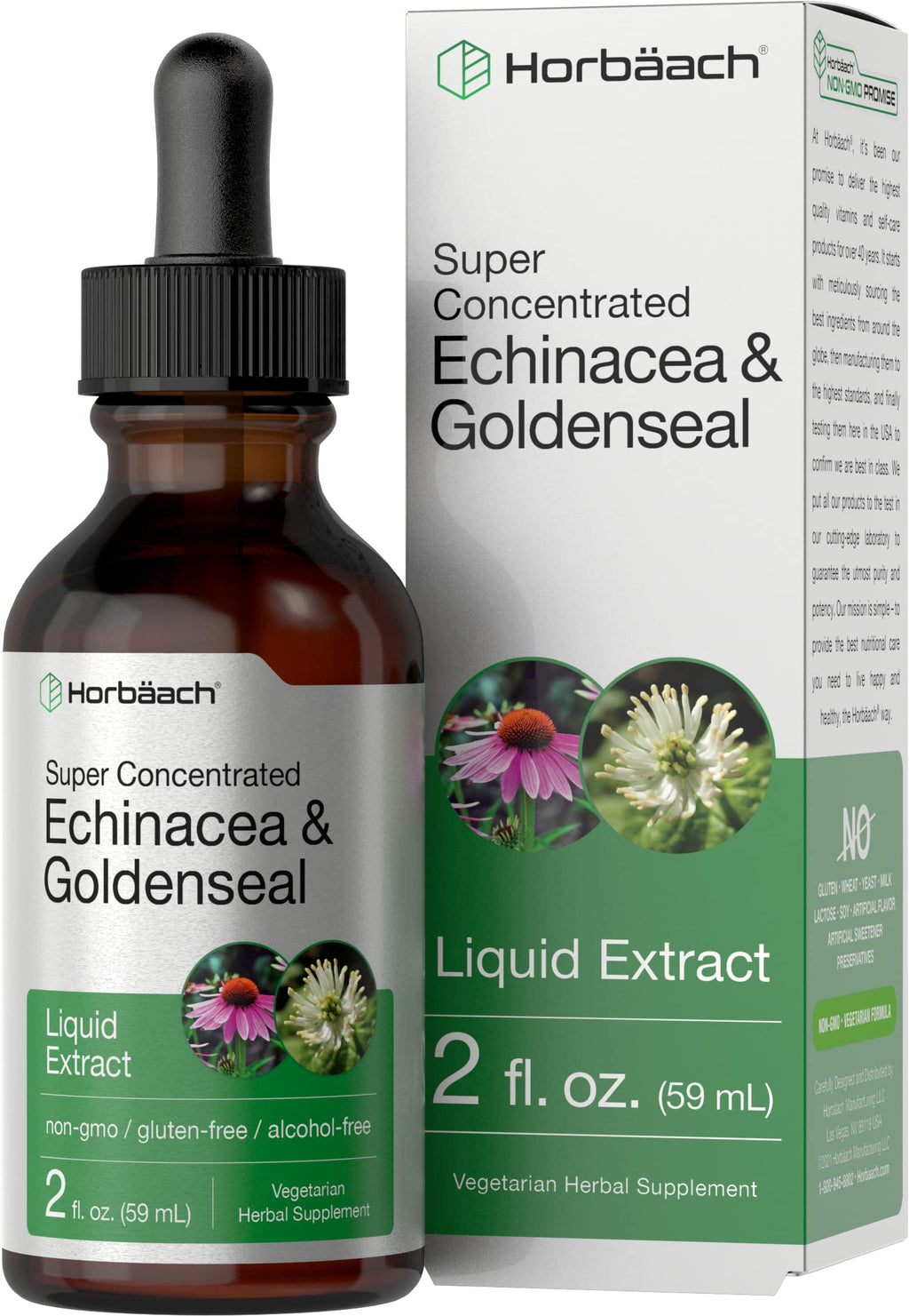 Horbäach Echinacea Goldenseal Liquid Extract | 2 fl oz | Alcohol Free Tincture Drops | Vegetarian, Non-GMO, Gluten Free