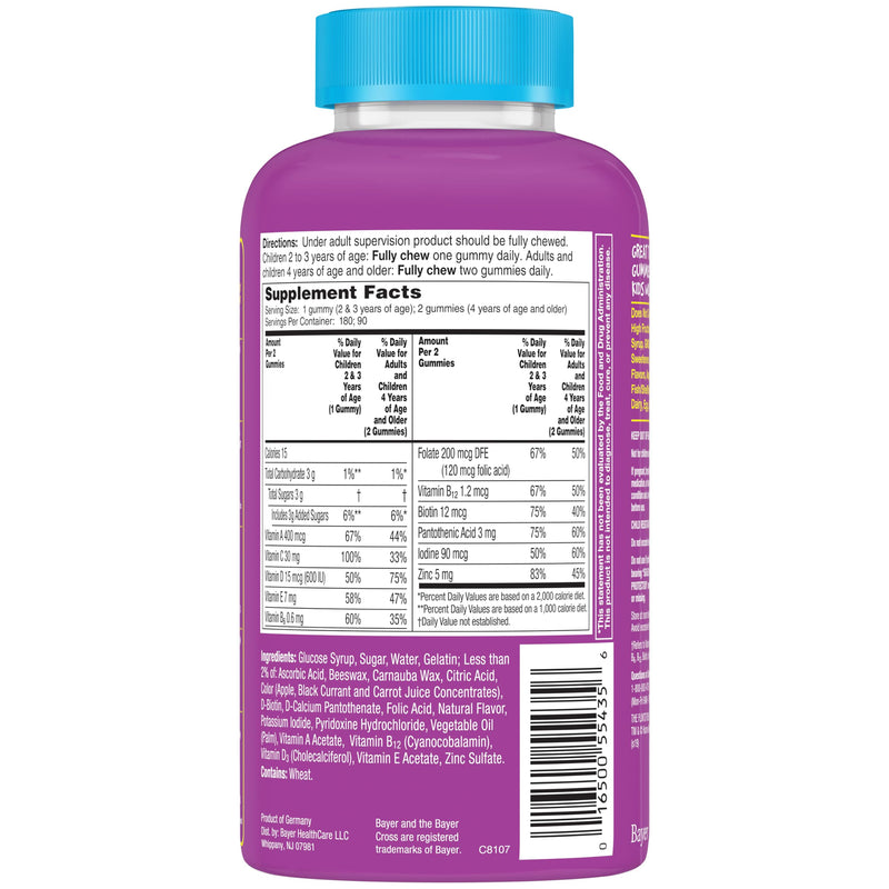 Flintstones Vitamins Complete Gummies, Kids Vitamins for Toddlers and Children, Kids Multivitamin Gummies with Vitamin A, B6, B12, C, E & Zinc, 180 Count