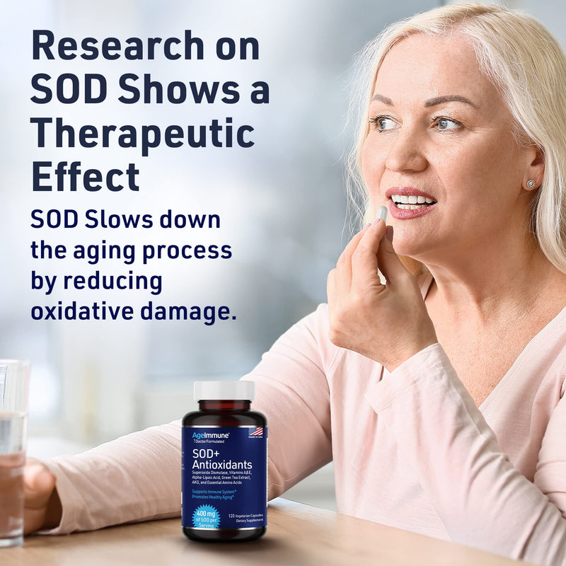 [Australia] - SOD Antioxidants Complex Healthy Aging Supplement - 400mg of Superoxide Dismutase - Alpha Lipoic Acid - Green Tea Extract - L-Arginine - Lysine - AKG - Vitamins A and E for Immune Support-120 Capsules 120 Count (Pack of 1) 