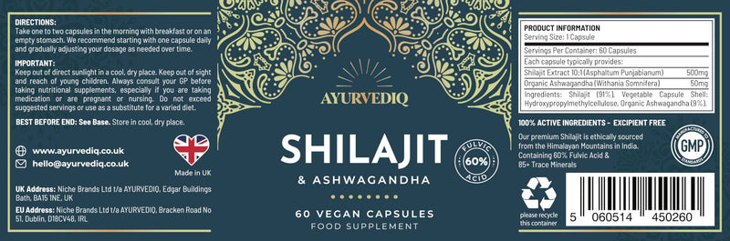 Pure Shilajit and Organic Ashwagandha - Himalayan Shilajit with Ashwagandha High Strength Capsules - Ayurveda Products