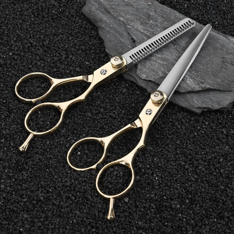 Hair Scissors Blending Shears Set, Fcysy 11 Pcs Professional Haircutting Thinning Shears Barber Kit, Salon Haircut Layering Scissors for Cutting Hair for Men Women Dogs 11pcs Gold