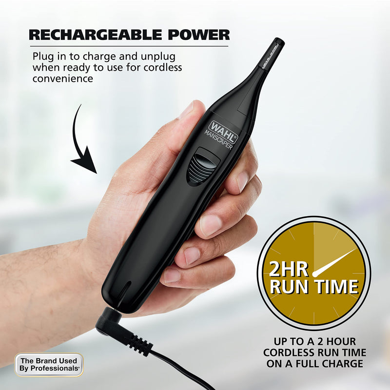 Wahl Manscaper Rechargeable Multipurpose Precision Detail Trimmer with Rotary Attachment Head for Hygienic Grooming of Hair Anywhere, for Eyebrows, Sideburns, Necklines, Ear, and Nose Hairs