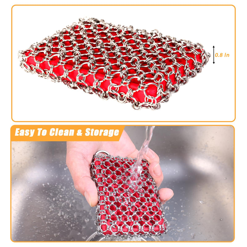 [Australia] - Cast Iron Scrubber, Skillet Chainmail Scrubber for Cast Iron Pan - Chain Mail Scrubber Cast Iron Sponge - Metal Scrubber Cast Iron Skillet Cleaner, Wok, frying pans, Dutch Oven Cleaning Scrubber 