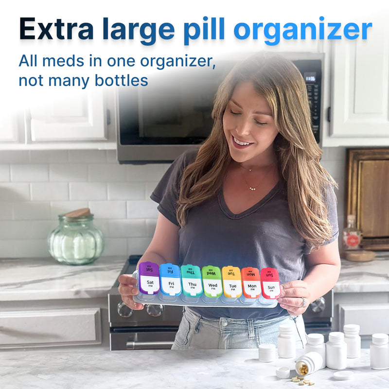 [Australia] - Extra Large Weekly Pill Organizer - XL Daily Pill Box - 7 Day Am Pm Jumbo Pill Case/Container for Supplements Big Pill Holder Twice A Day Oversized Daily Medicine Organizer for Vitamins Rainbow 