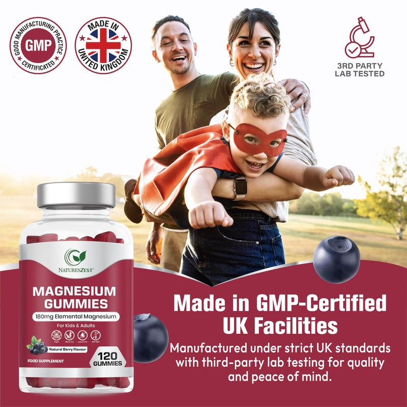 Magnesium Gummies 180mg - 120 High Strength Vegan Gummies for Adults & Kids | Premium formula supports natural sleep, muscle relaxation, and immune health. Delicious natural berry flavour