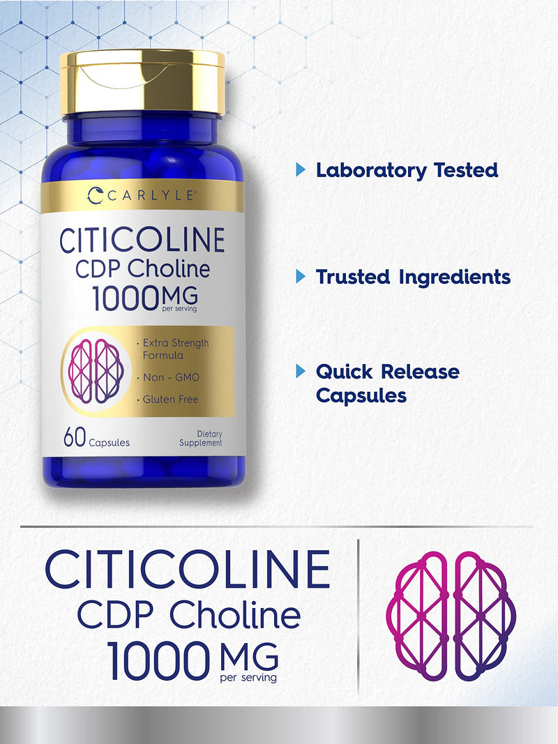 [Australia] - Carlyle Citicoline CDP Choline 1000mg | 60 Capsules | Extra Strength Formula | Non-GMO, Gluten Free Supplement 