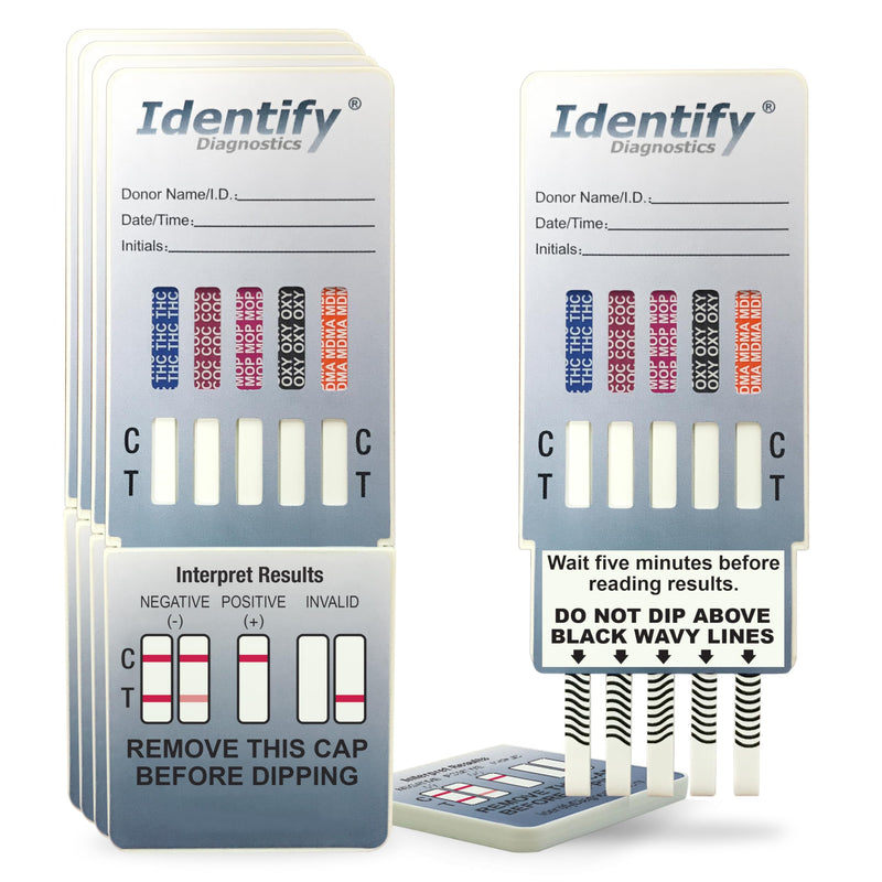 10 Panel Drug Test Dip Cards (5 Tests) + 5 Pack 90mL Urine Collection Cups with Lids | CLIA Waived Instant Drug Testing Bundle