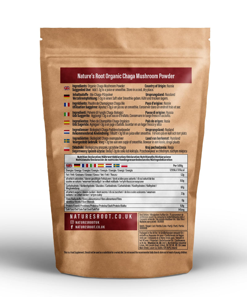 Natures Root Organic Chaga Mushroom Powder 100g
