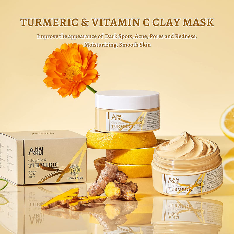 Turmeric Vitamin C Face Mask, 4.23 OZ | Deep Cleansing Clay Mask for Dull Skin, Skincare Facial Mask for Refining Pores & Controlling Oil, Smooth & Radiant Skin