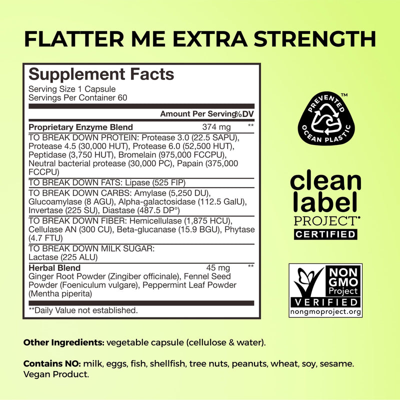 [Australia] - HUM Flatter Me Extra Strength Digestive Enzymes for Women, Men, Digestive Gut Bloating Supplement, Ginger, Peppermint Leaf, Fast Acting Anti Bloat Pills Multi Enzyme for Debloating, 60 Capsules 