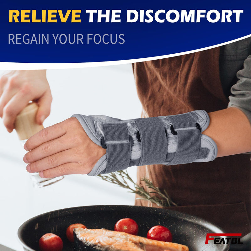 FEATOL Wrist Brace Splint Carpal Tunnel for Women Men, Night Wrist Sleep Support Brace, Left Hand, Medium/Large, Pain Relief for Sprain, Arthritis, Tendonitis Medium/Large (Pack of 1) Left Hand-Dark Grey