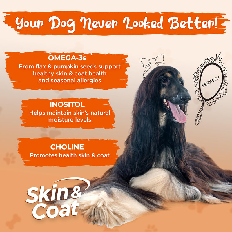 Vital Planet - Skin and Coat Supplement for Dogs with Choline, Inositol, Pumpkin, Flax and Omega-3 Oils to Support a Soft Shiny Healthy Coat and for Seasonal Allergies - 60 Chewable Tablets - PawsPlanet Australia