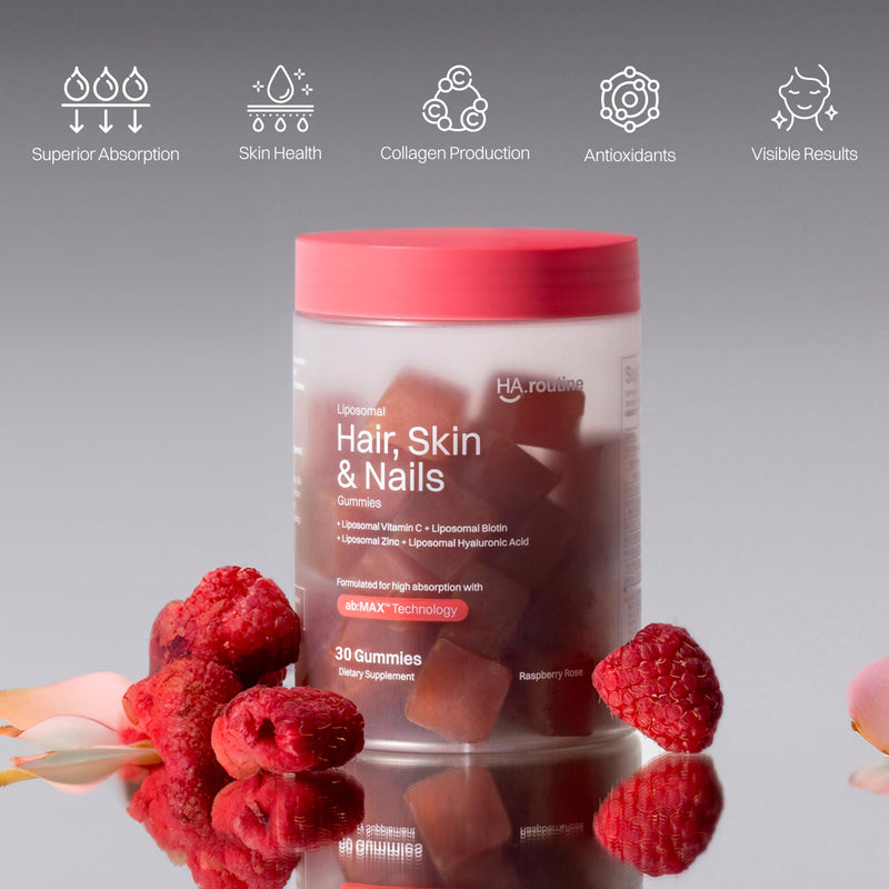Haroutine Hair Skin & Nails Vitamins, Biotin Gummies for Hair Growth | 2500 mcg Biotin, 1200 mcg Vitamin A & 2 mg Vitamin E, Raspberry Rose Flavor