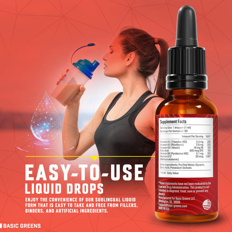 B Complex Liquid Drops Vegan - B1, B2, B3, B5, B6, B7, B9, B12 - 2 Fl Oz
