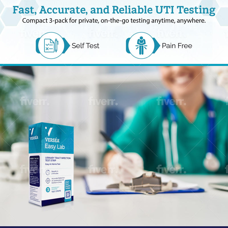 Easy Lab UTI Test Strips, At-Home Detection - Quick & Reliable Urinary Track Infection Test - 3 Count