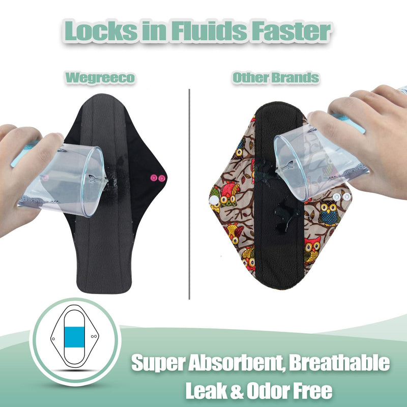 [Australia] - wegreeco Reusable Menstrual Pads - Reusable Sanitary Pads | Reusable Panty Liners | Soft Cloth Menstrual Pads - 6 Pack with 1 Cloth Mini Wet Bag (X-Large, Black) X-Large (Pack of 6) 
