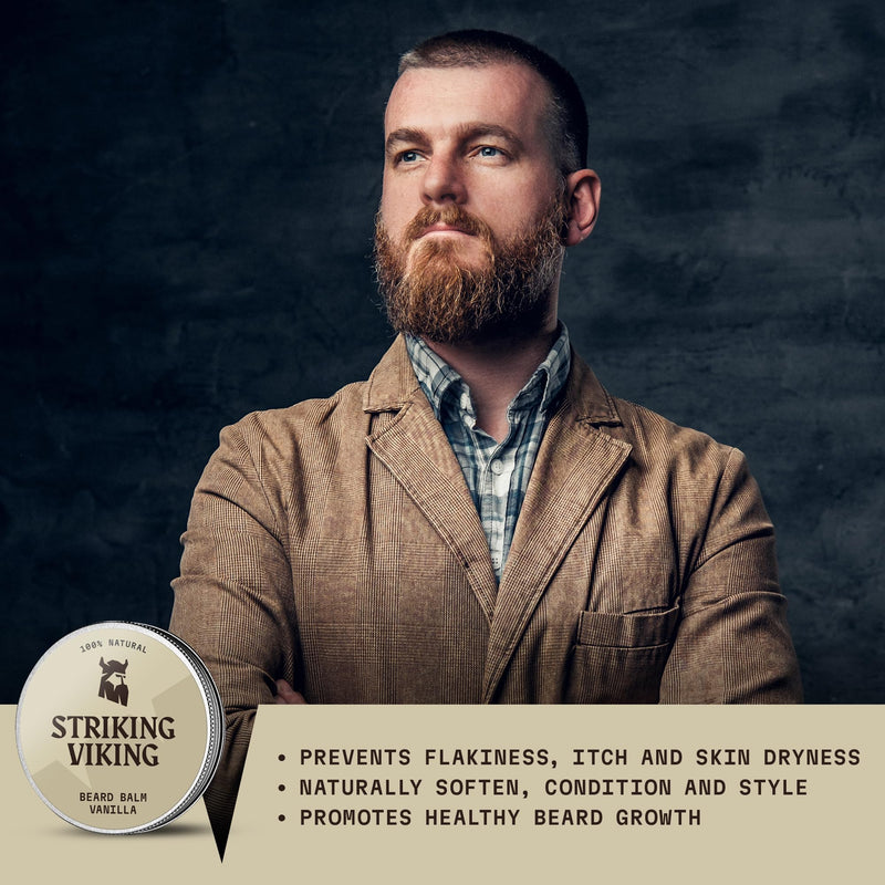 [Australia] - Striking Viking fragrance-free beard balm from Viking - styles, strengthens and softens beards and mustaches - 100% natural beard care with organic shea butter, tea tree, argan and jojoba oil (vanilla) vanilla 