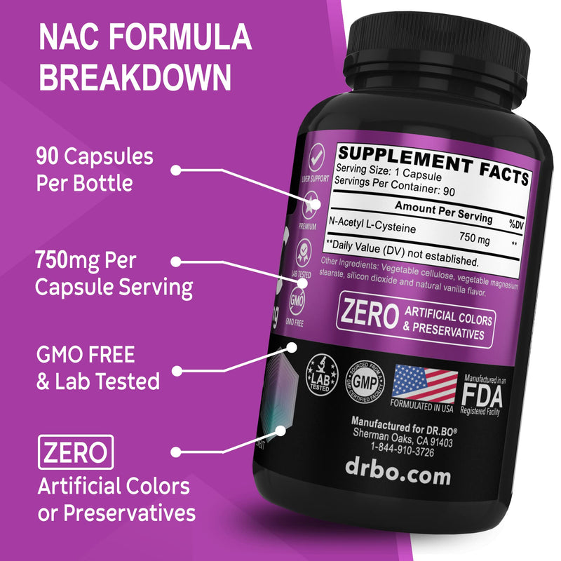 [Australia] - NAC Supplement N-Acetyl Cysteine Pills - 750mg N Acetyl Cysteine Pure Vitamin Capsule - Daily Liver Support Formula for Lung Cleanse Health, Kidney Detox, Brain & Respiratory Supplements - 90 Capsules 