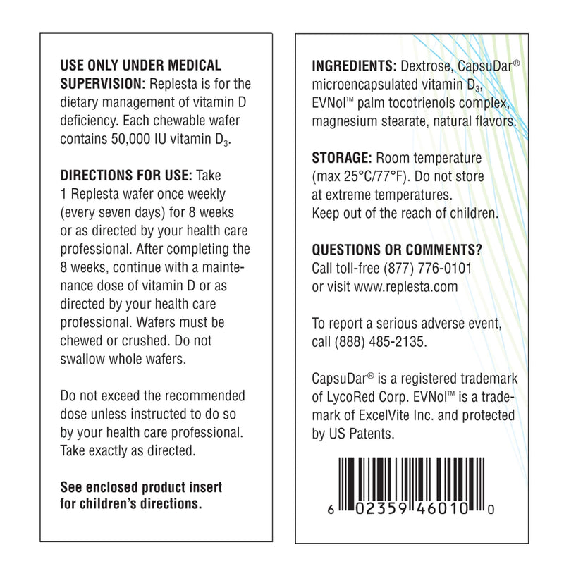 Replesta 50,000 IU Vitamin D3 Cholecalciferol, for Vitamin D Deficiency, Once-Weekly Chewable Wafer, Non-GMO, Natural Orange Flavor, 4 Pack (Pack of 2) 0.4 Ounce (Pack of 2)