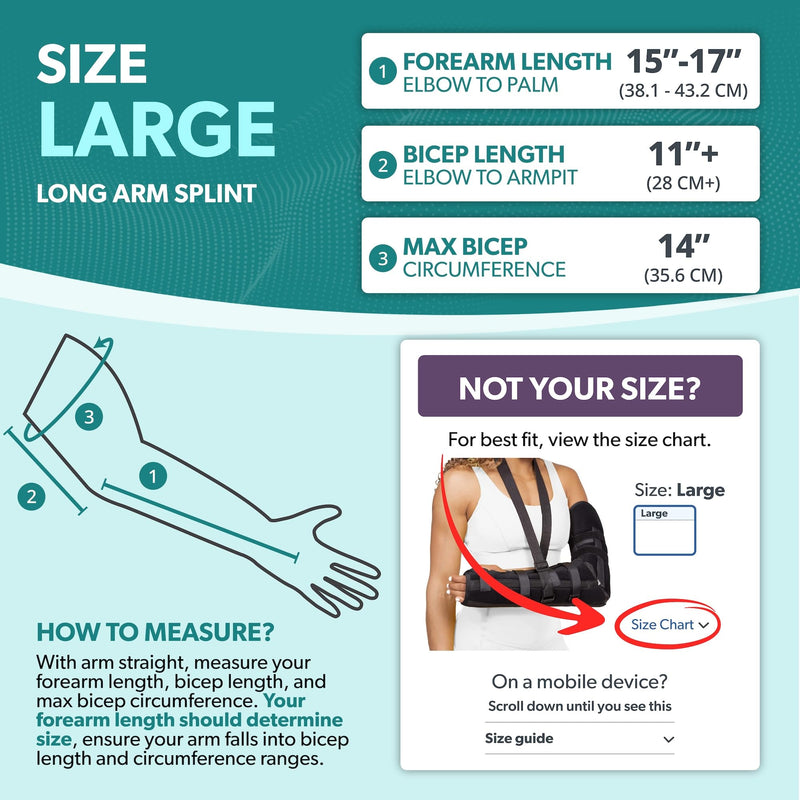 [Australia] - BraceAbility Posterior Long Arm Splint - Elbow Immobilizer Right or Left Forearm Brace with Support Sling for Fractures, Post-Surgery Recovery, Tendonitis, Bursitis, Ulnar Nerve Pain Relief (L) Large 
