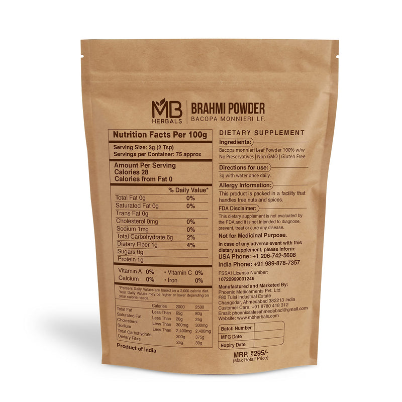 [Australia] - MB Herbals Pure Brahmi Powder 227g | Half Pound | Bacopa Powder | Promotes Hair Growth 