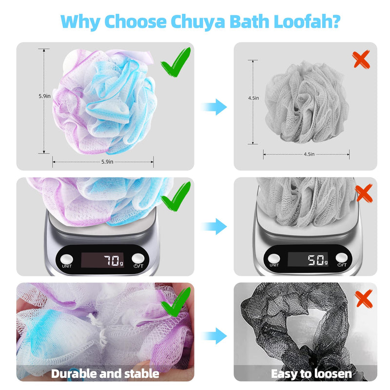 [Australia] - Chuya Bath Sponges Loofahs 70 Grams Large Size，4 pack Shower Sponge Exfoliating Cleaning Bath Loofa Body Scrubber Balls for Women Men Children Washing Mixed Color 1 Count (Pack of 4) 