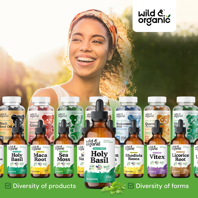 [Australia] - Wild & Organic Holy Basil Tincture - Relaxation & Calmness Support - Liquid Holy Basil Leaf Supplement - Tulsi Drops - Vegan, Sugar & Alcohol-Free Extract - 4 fl oz 4 Fl Oz (Pack of 1) 